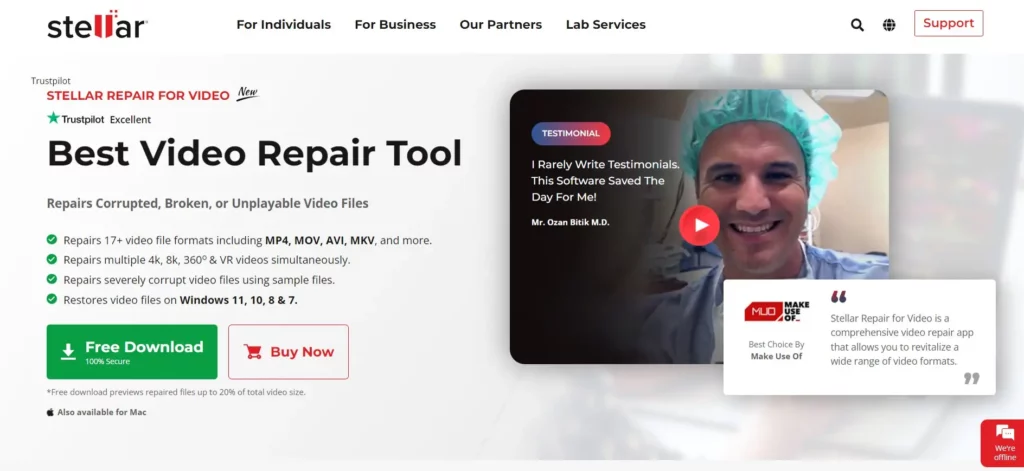 stellar video repair homepage